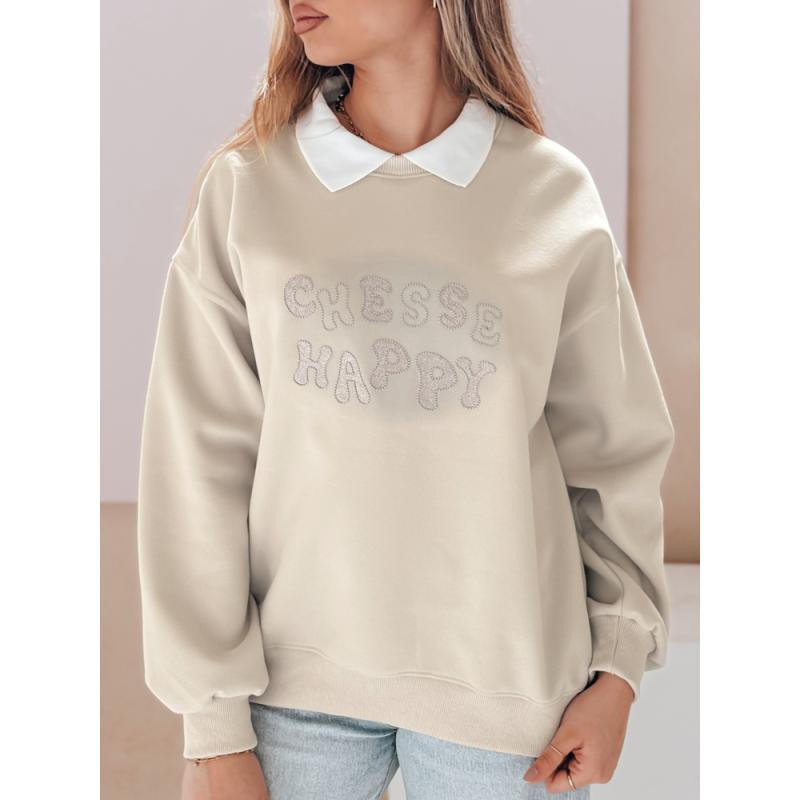 Női oversize pulóver HAPIRES cappuccino nyomtatással