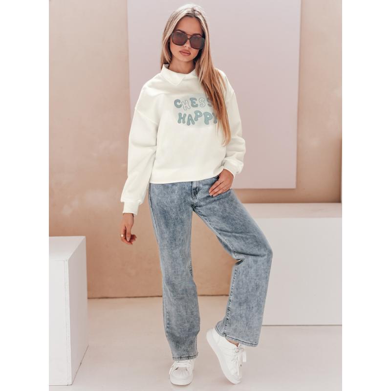 Női oversize pulóver HAPIRES fehér nyomtatással