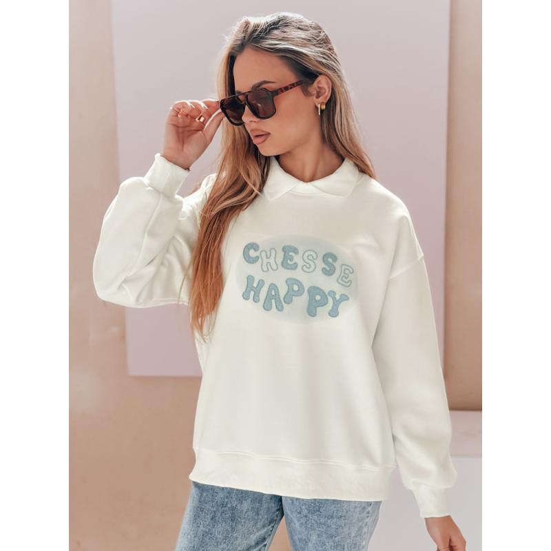 Női oversize pulóver HAPIRES fehér nyomtatással