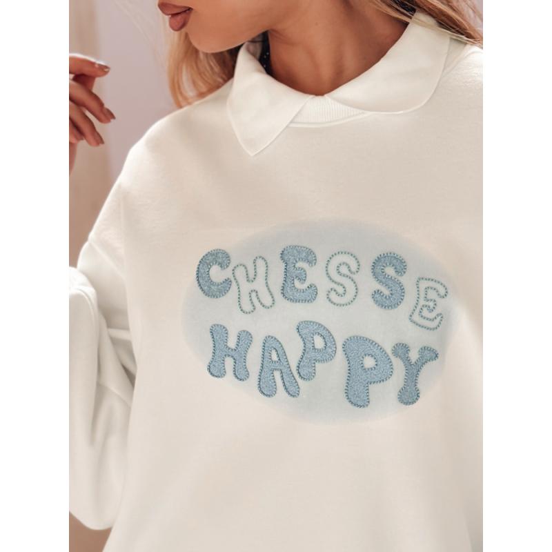 Női oversize pulóver HAPIRES fehér nyomtatással