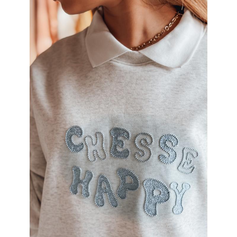 Női oversize pulóver HAPIRES szürke nyomtatással