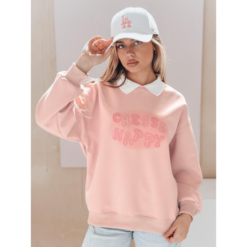 Női oversize pulóver HAPIRES rózsaszín nyomtatással