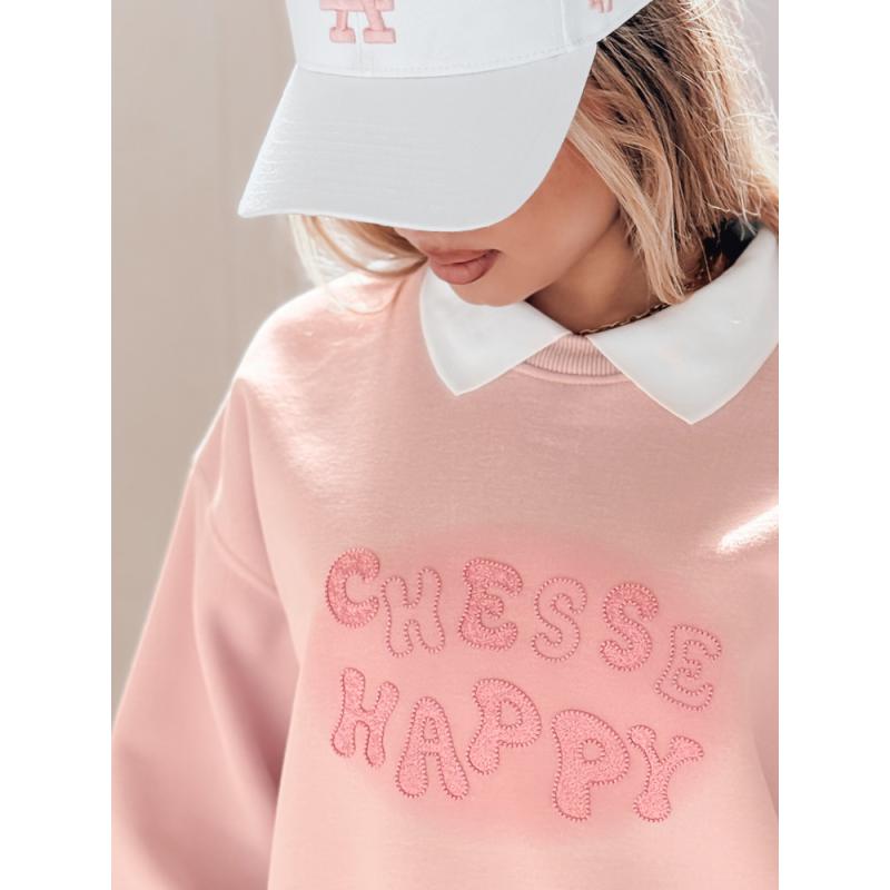 Női oversize pulóver HAPIRES rózsaszín nyomtatással