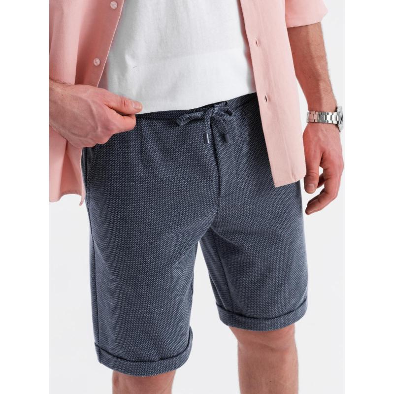 Pánské krátké šortky se strukturovaným elastickým pásem - tmavě modré V1 OM-SRCS-0177