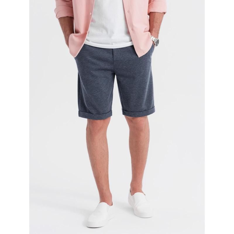 Pánské krátké šortky se strukturovaným elastickým pásem - tmavě modré V1 OM-SRCS-0177