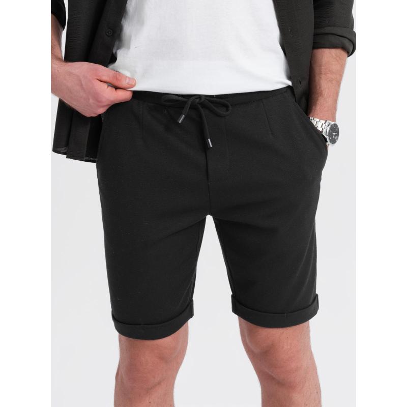 Pánské pletené šortky s ohrnutými nohavicemi - černé V2 OM-SRCS-0170