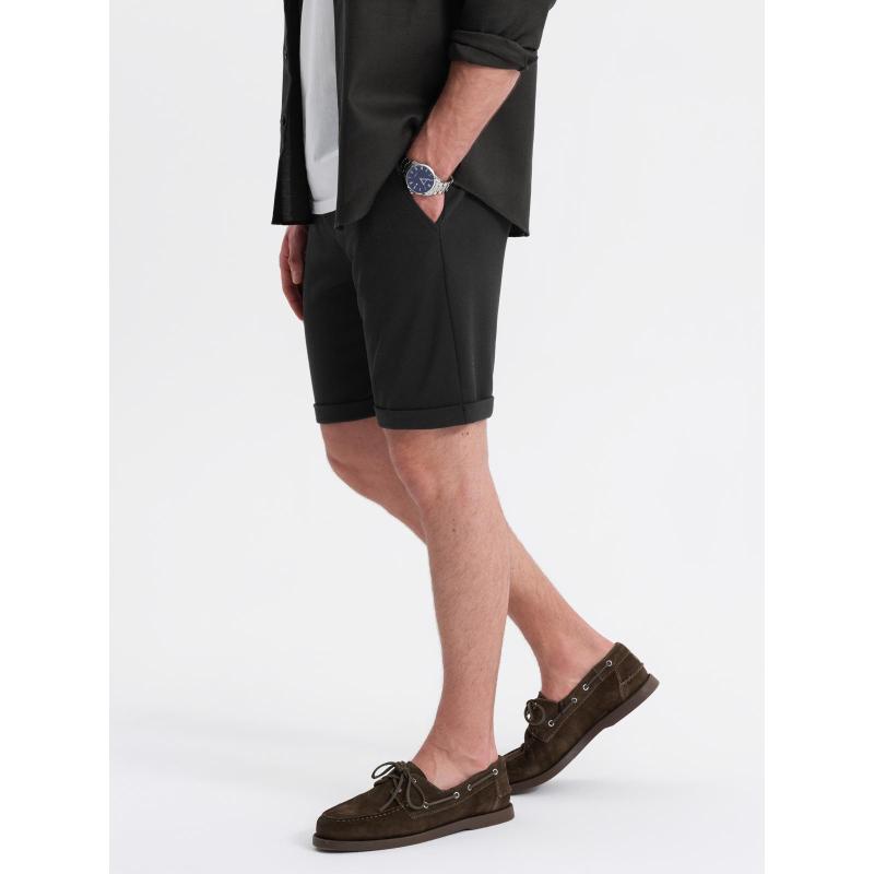 Pánské pletené šortky s ohrnutými nohavicemi - černé V2 OM-SRCS-0170