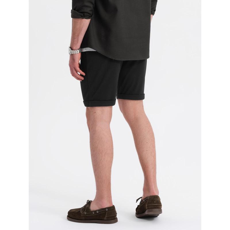 Pánské pletené šortky s ohrnutými nohavicemi - černé V2 OM-SRCS-0170