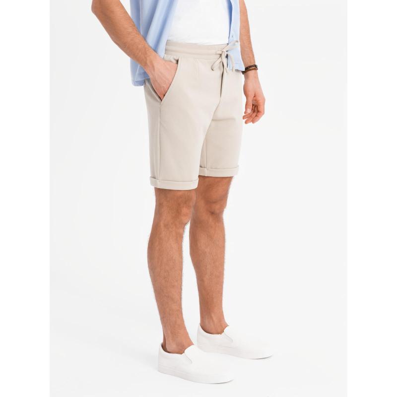 Pánské pletené šortky s ohrnutými nohavicemi - pískové V3 OM-SRCS-0170