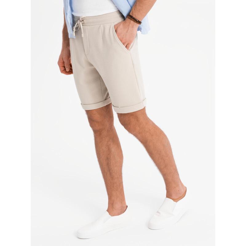 Pánské pletené šortky s ohrnutými nohavicemi - pískové V3 OM-SRCS-0170