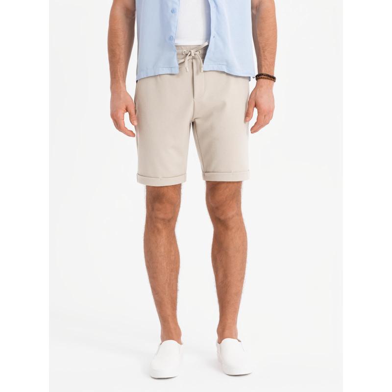 Pánské pletené šortky s ohrnutými nohavicemi - pískové V3 OM-SRCS-0170