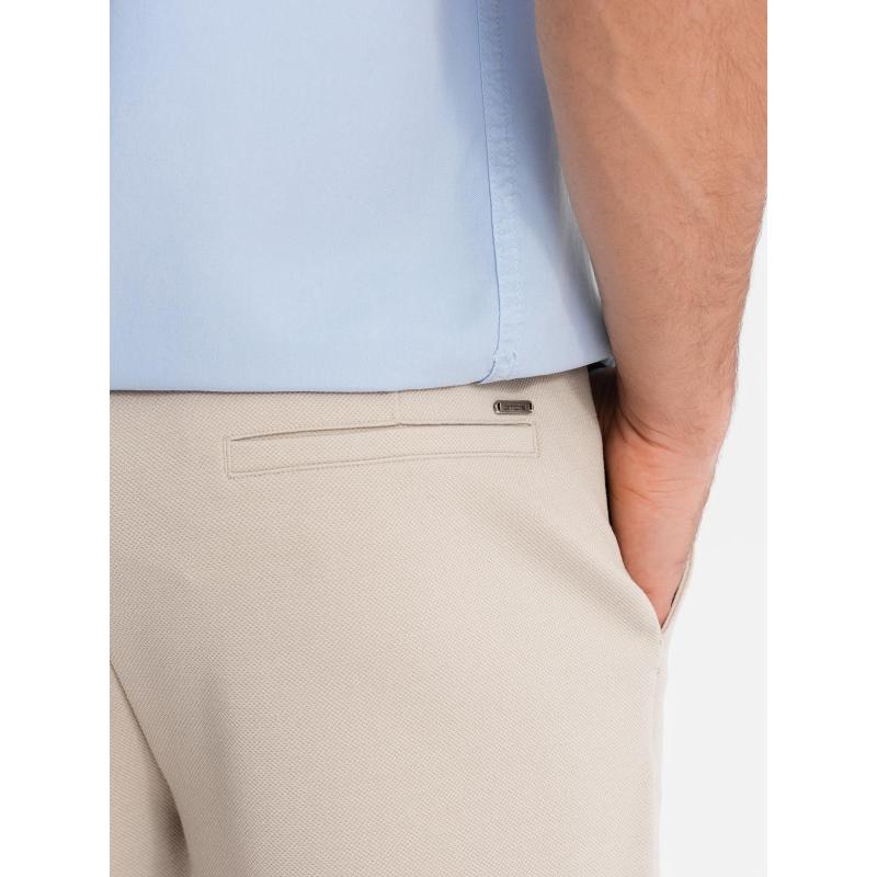 Pánské pletené šortky s ohrnutými nohavicemi - pískové V3 OM-SRCS-0170