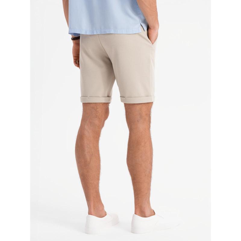 Pánské pletené šortky s ohrnutými nohavicemi - pískové V3 OM-SRCS-0170