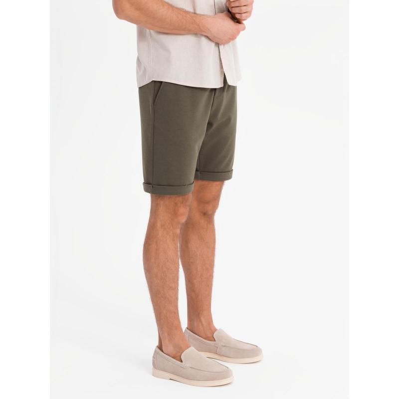 Férfi kötött rövidnadrág felhajtott szárral - olíva V5 OM-SRCS-0170