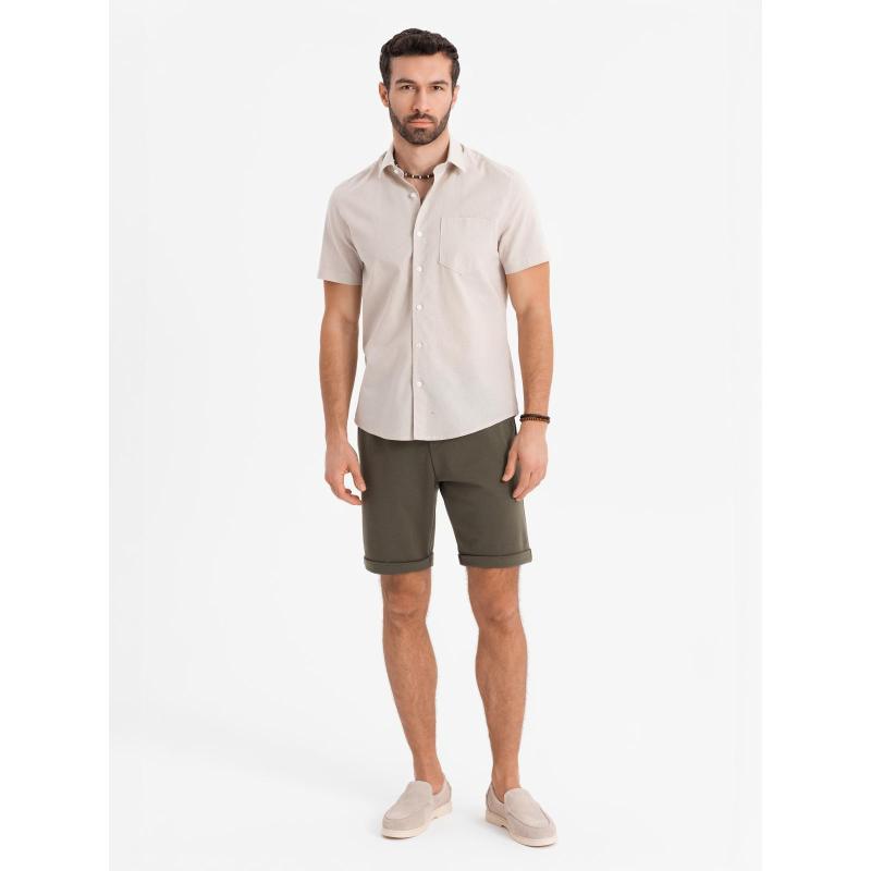 Férfi kötött rövidnadrág felhajtott szárral - olíva V5 OM-SRCS-0170