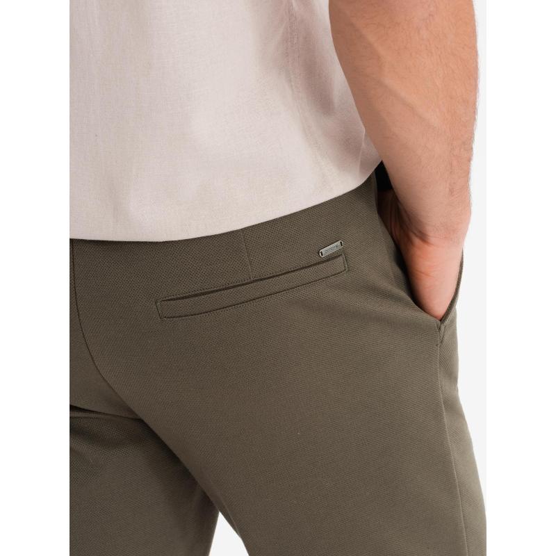 Férfi kötött rövidnadrág felhajtott szárral - olíva V5 OM-SRCS-0170