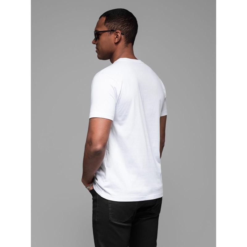 Pánske bavlnené tričko z džerseju s veľkým nápisom na boku - biele V2 OM-TSPT-0213