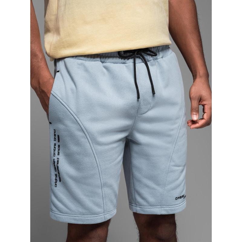Pánské přiléhavé krátké potištěné kraťasy - světle modré V1 OM-SRSK-0138