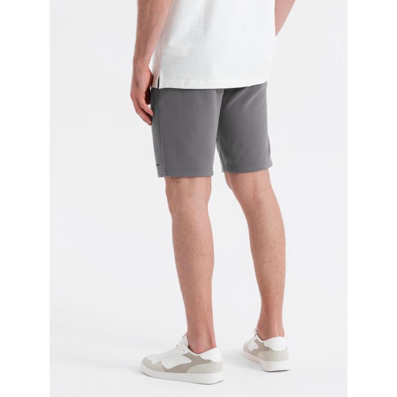 Pánske priliehavé krátke tepláky s potlačou - sivá V3 OM-SRSK-0138