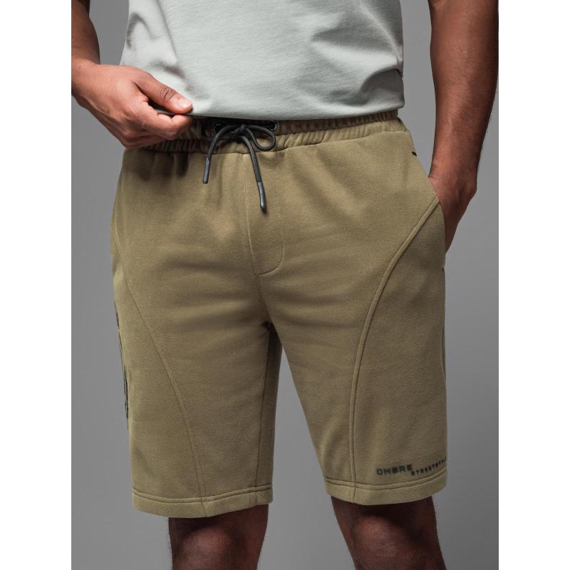 Pánské přiléhavé krátké potištěné kraťasy - olivová V4 OM-SRSK-0138