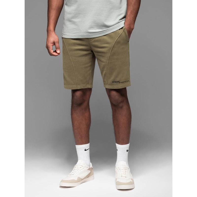Pánské přiléhavé krátké potištěné kraťasy - olivová V4 OM-SRSK-0138
