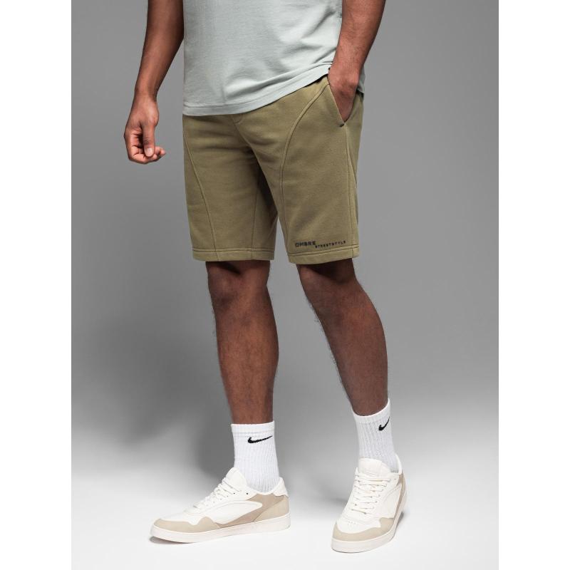 Pánské přiléhavé krátké potištěné kraťasy - olivová V4 OM-SRSK-0138