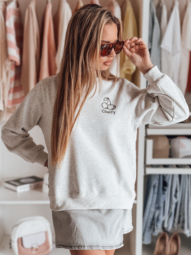 Női oversize pulóver CHERSOFT hímzéssel szürke