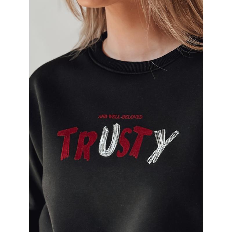 Női oversize pulóver SOFTRUS hímzéssel, fekete