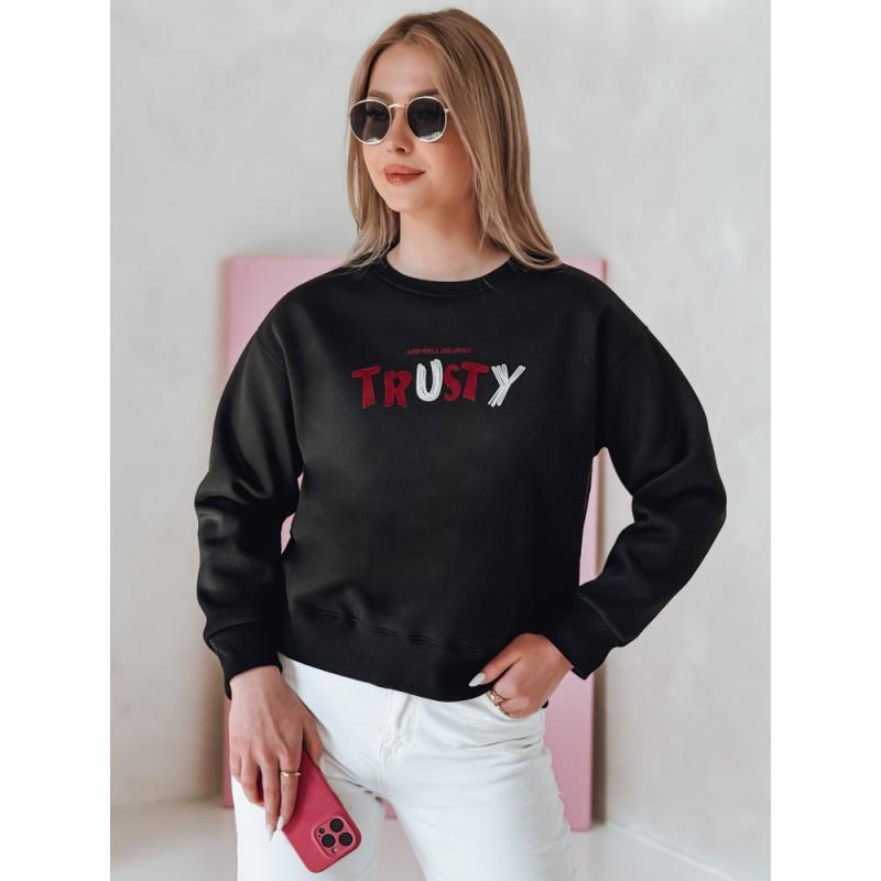 Női oversize pulóver SOFTRUS hímzéssel, fekete