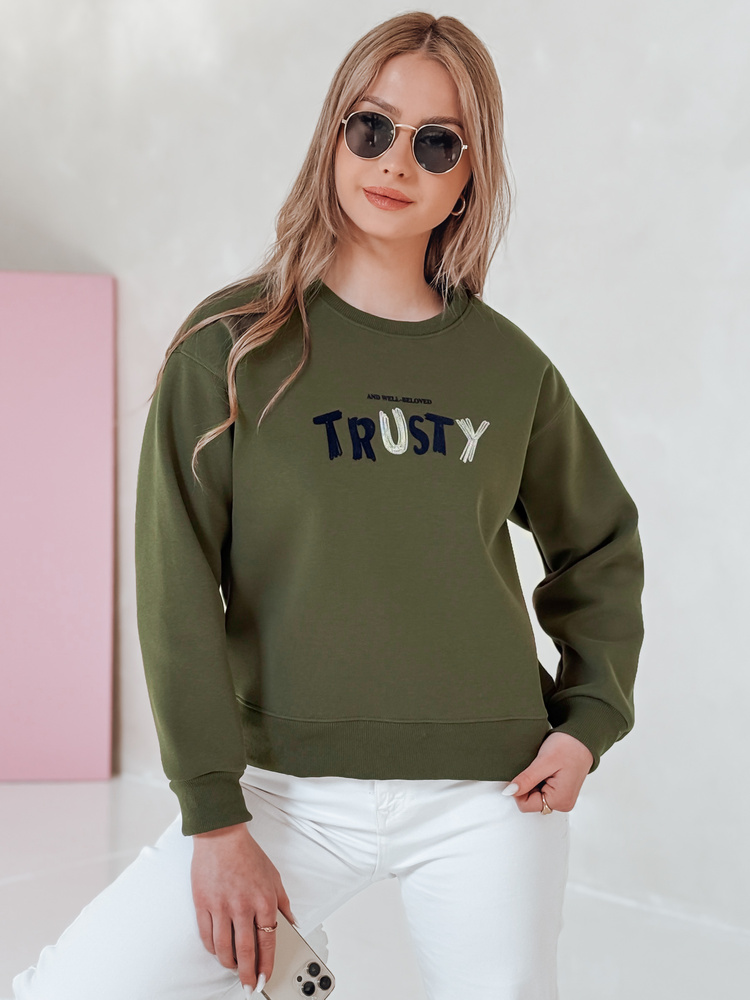 Női oversize pulóver SOFTRUS hímzéssel, zöld