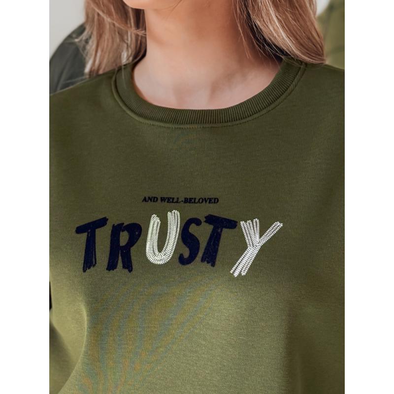 Női oversize pulóver SOFTRUS hímzéssel, zöld