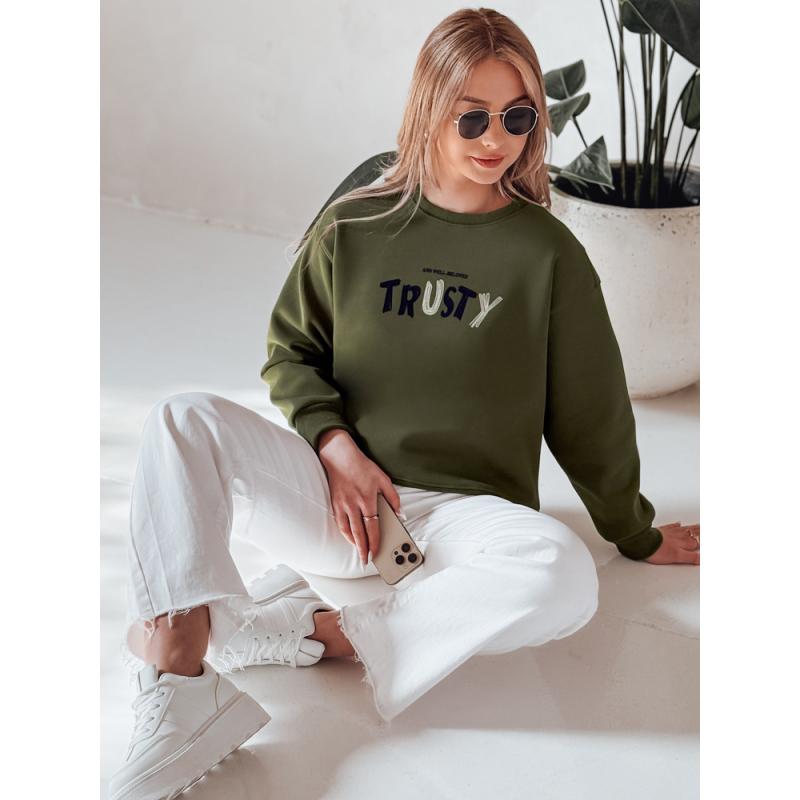 Női oversize pulóver SOFTRUS hímzéssel, zöld