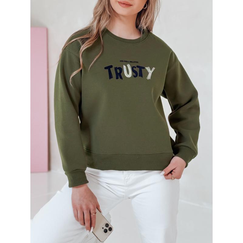 Női oversize pulóver SOFTRUS hímzéssel, zöld