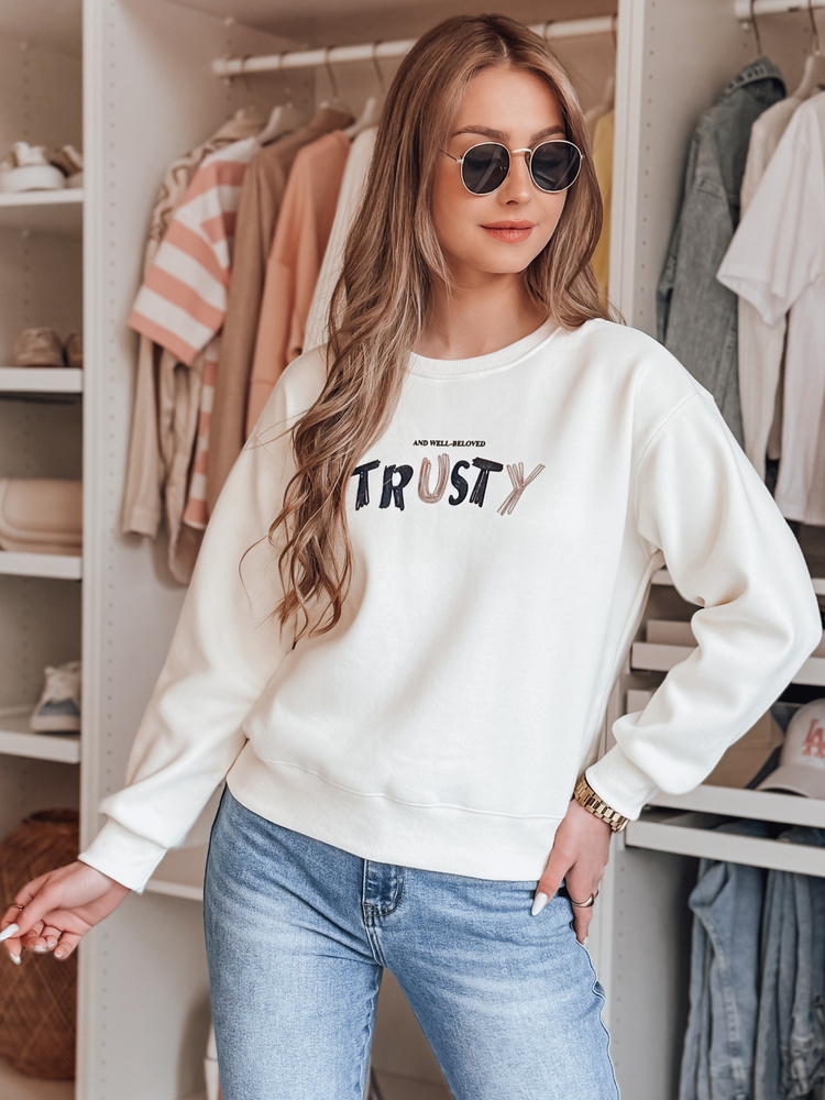 Női oversize pulóver SOFTRUS hímzéssel, ecru