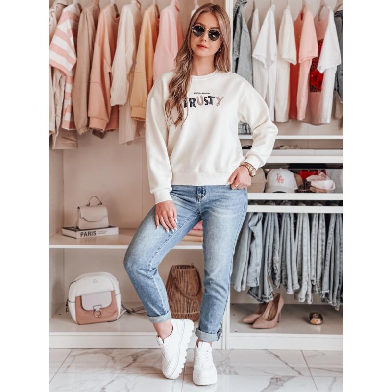 Női oversize pulóver SOFTRUS hímzéssel, ecru