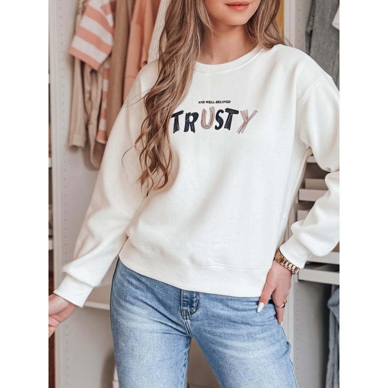 Női oversize pulóver SOFTRUS hímzéssel, ecru