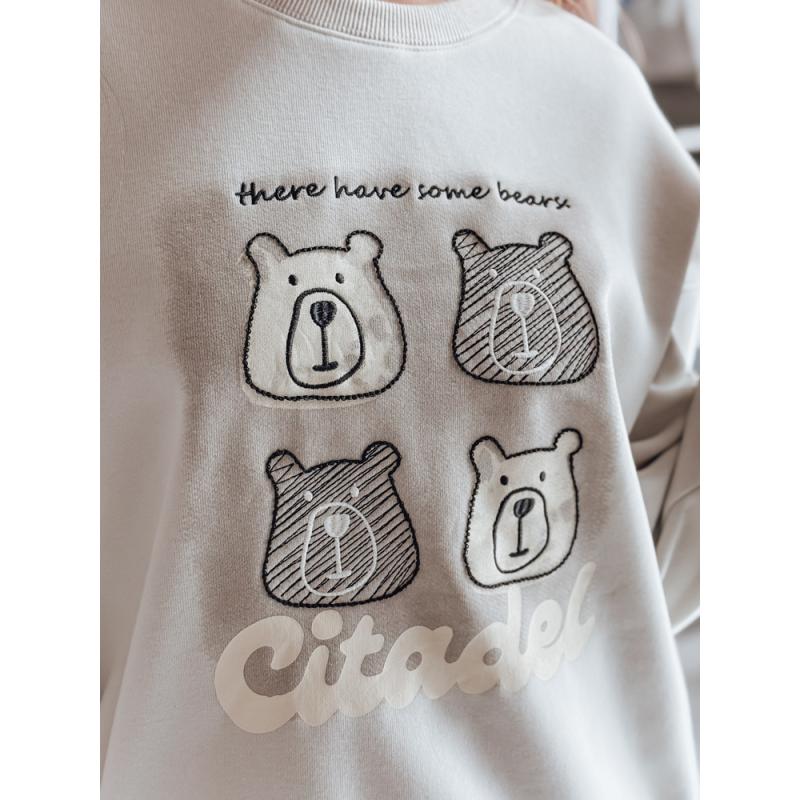 Női oversize pulóver MISOBEARS medvékkel, szürke