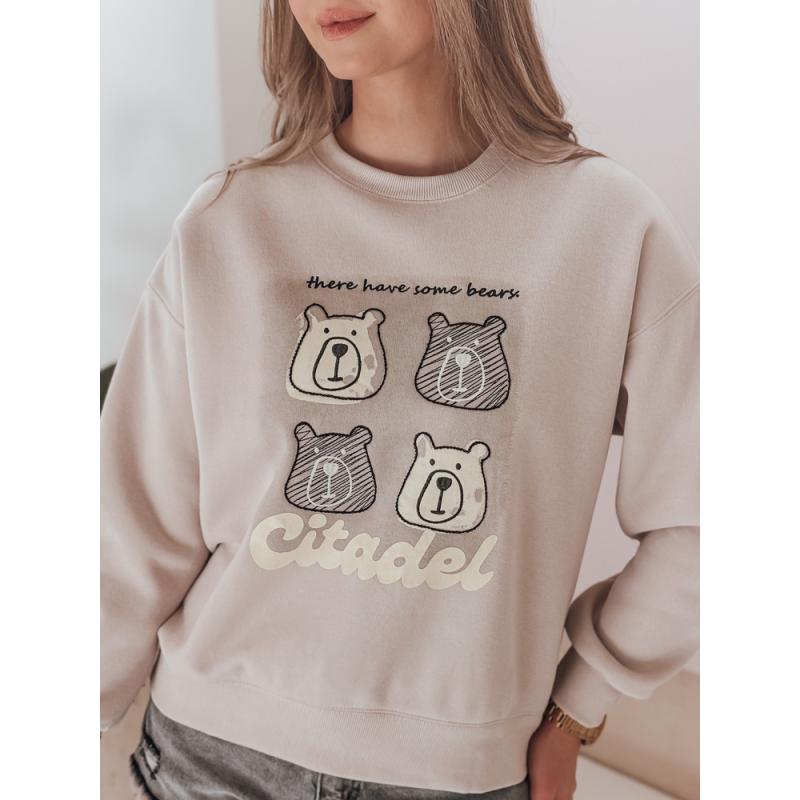 Női oversize pulóver MISOBEARS medvékkel, bézs