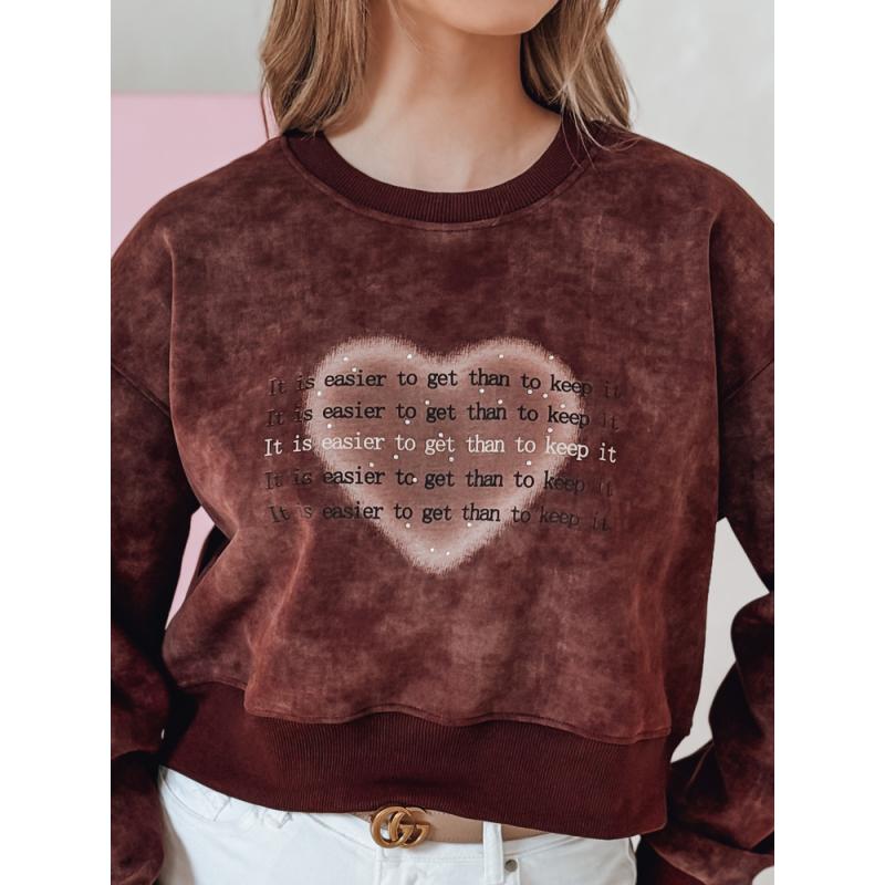 Női oversize pulóver tie-dye szívvel DESSER bordó