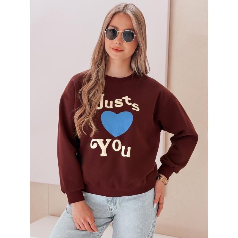 Női oversize pulóver FEELME nyomtatással bordó