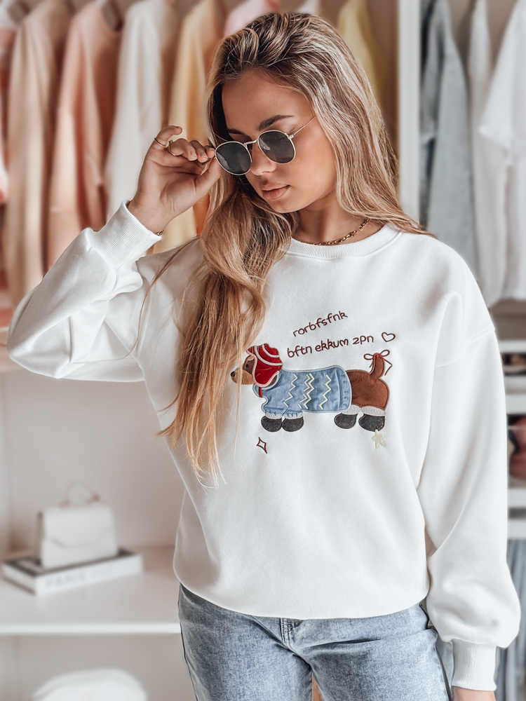 Női oversize pulóver DOGSWEETY fehér
