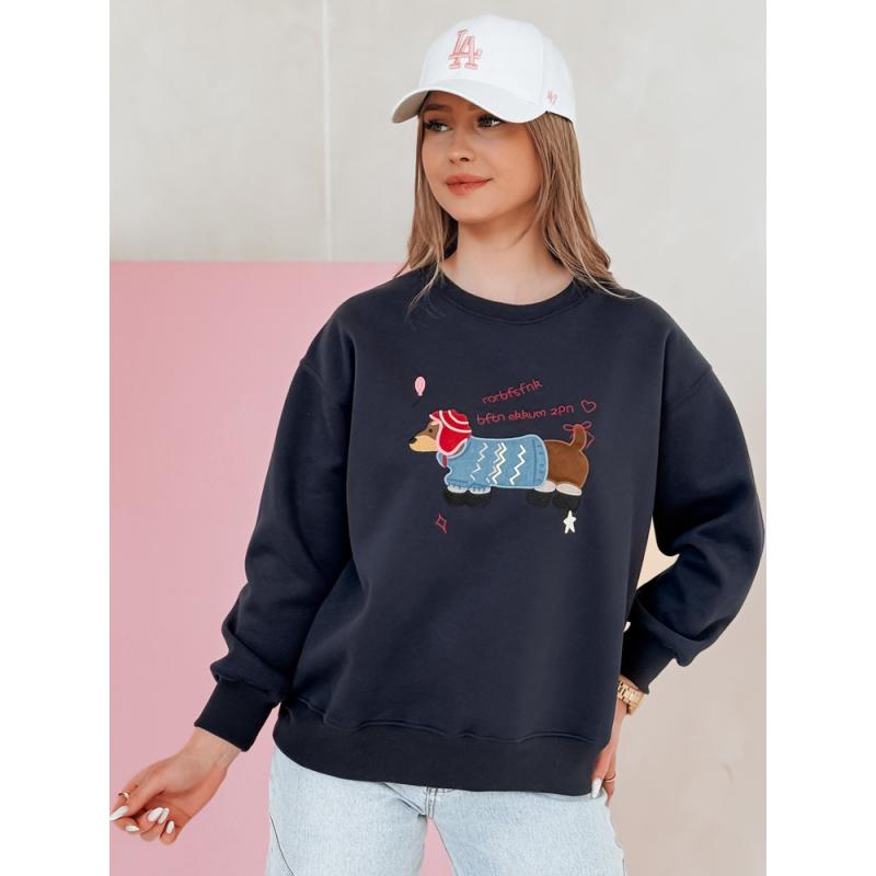 Dámská oversize mikina s výšivkou DOGSWEETY tmavě modrá