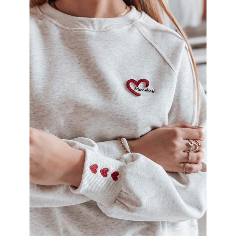 Dámská oversize mikina s výšivkou srdíček MONLOVE šedá