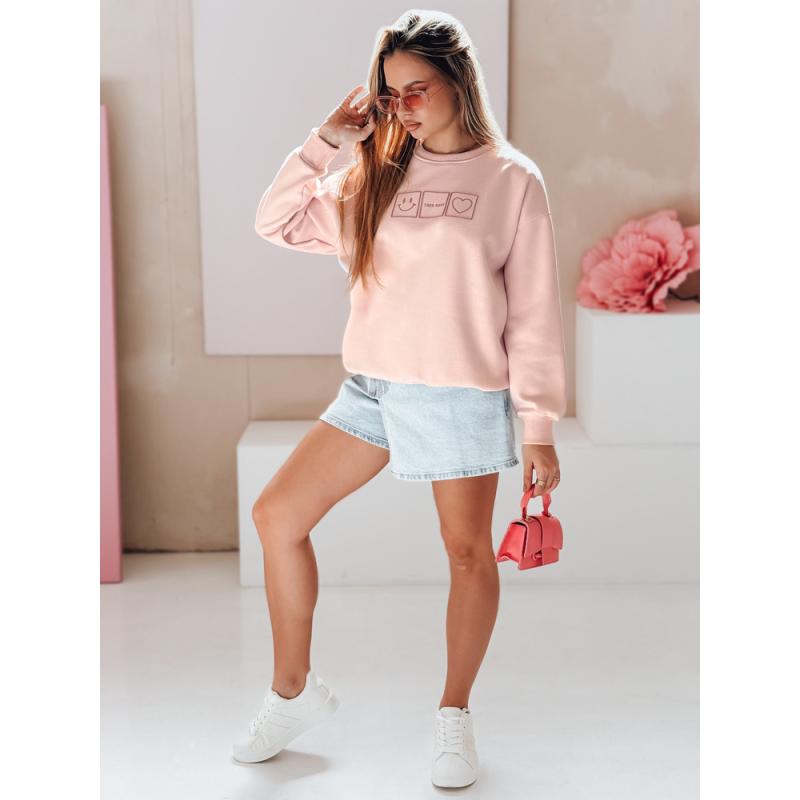 Női oversize pulóver EASYJOY hímzéssel, rózsaszín