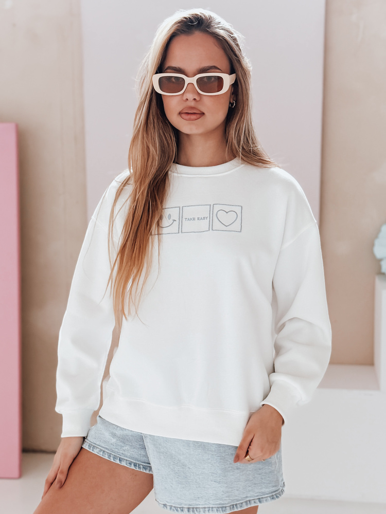 Női oversize pulóver EASYJOY hímzéssel, fehér