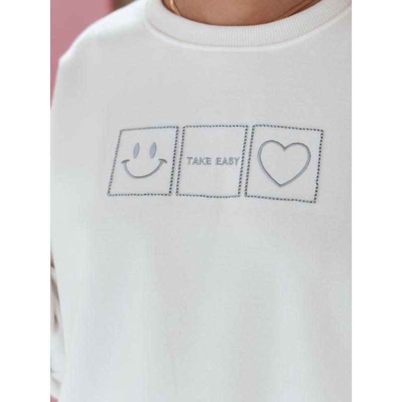 Női oversize pulóver EASYJOY hímzéssel, fehér