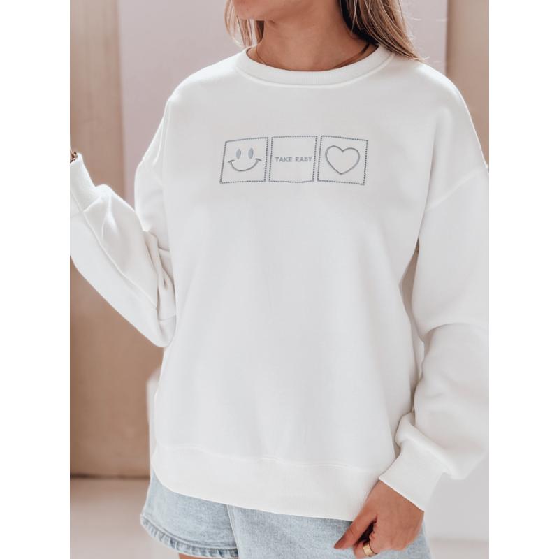 Női oversize pulóver EASYJOY hímzéssel, fehér