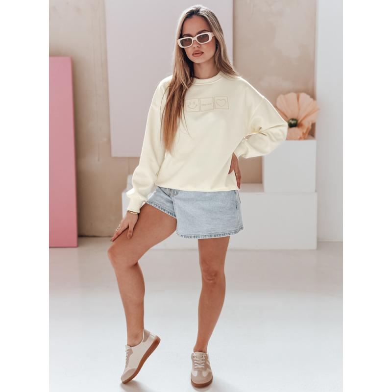 Női oversize pulóver EASYJOY hímzéssel, vajszínű