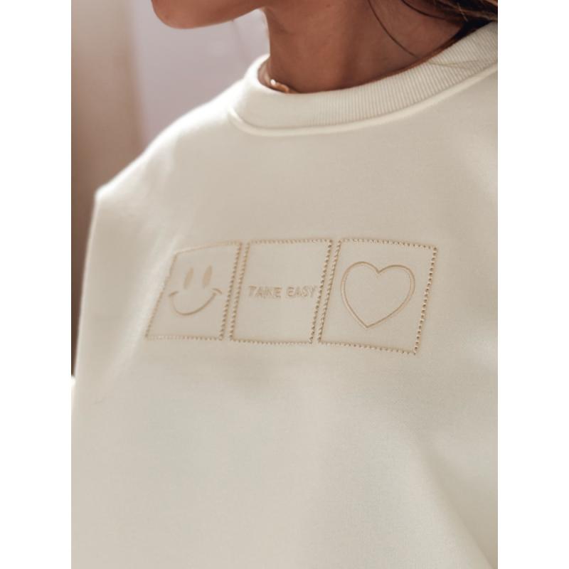 Női oversize pulóver EASYJOY hímzéssel, vajszínű