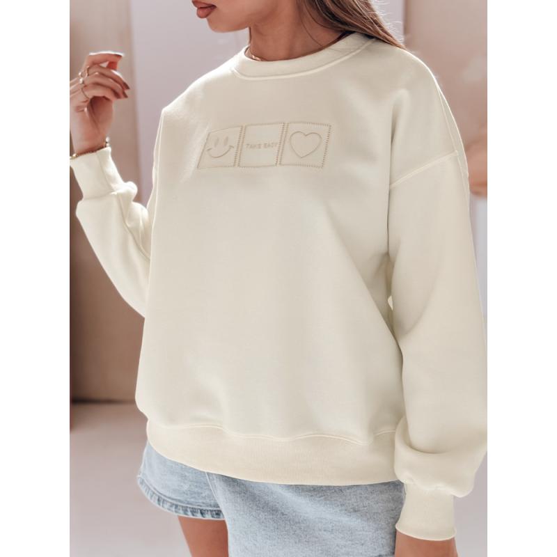 Női oversize pulóver EASYJOY hímzéssel, vajszínű